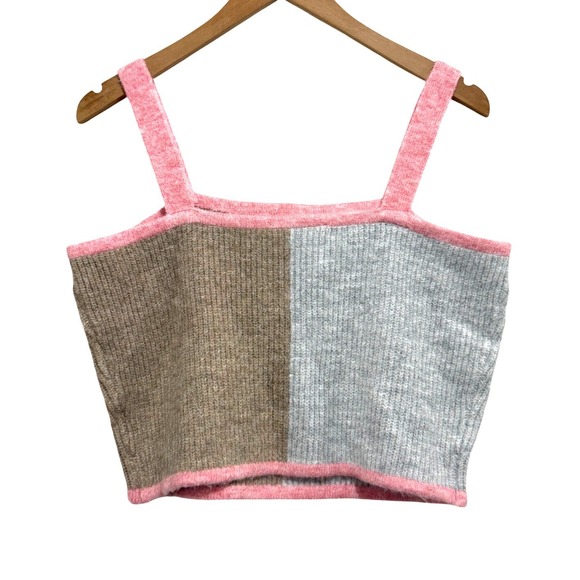 Saturday Sunday Anthropologie Colorblock Knit Crop Tank Top Pink Grey Tan Large - Picture 2 of 4